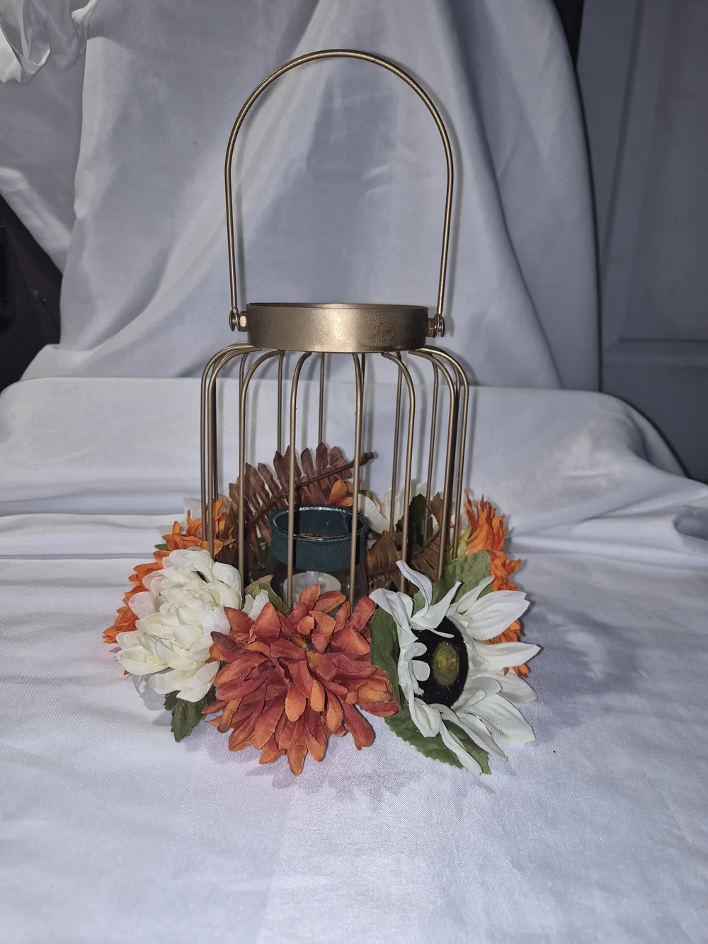 Gold Floral Candle Lantern Centerpiece - Home Accents